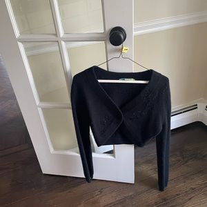 Black cashmere shrug sweater with subtle black embroidery